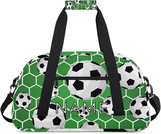 Personalized Kids Duffel Bag for Girls & Boys - Travel, Soccer, Sport Pattern - Custom Gym Overnight Weekender Tote Carry-On Teen Dance Bag