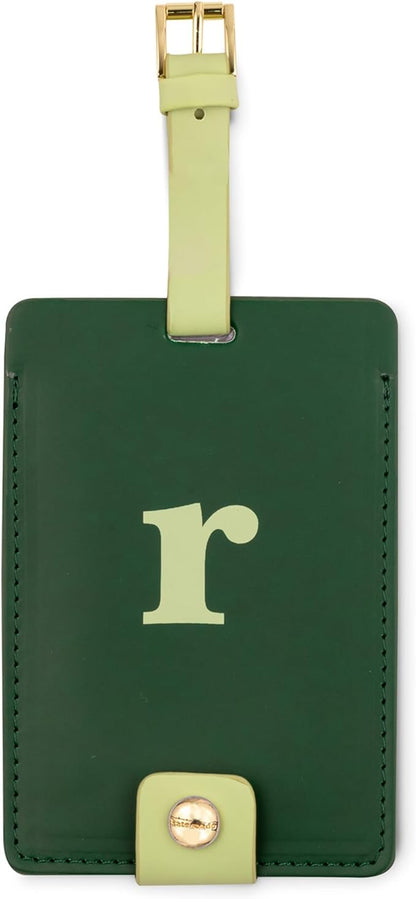 Kate Spade New York Leatherette Luggage Tag with Secure Strap, Colorful Suitcase Identifier for Travel, Monogram Bag Tag ID (R)