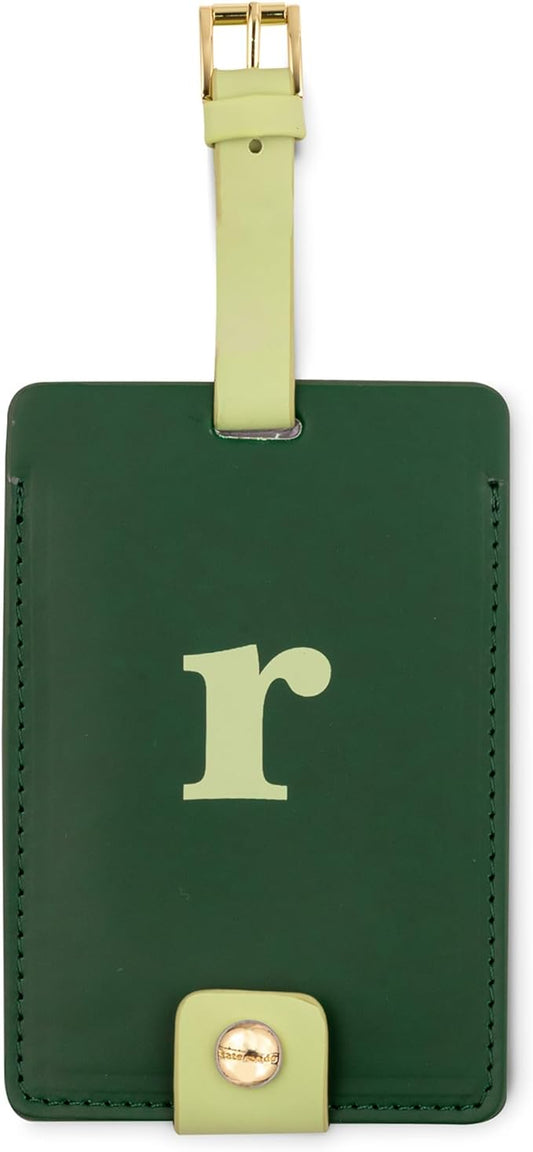 Kate Spade New York Leatherette Luggage Tag with Secure Strap, Colorful Suitcase Identifier for Travel, Monogram Bag Tag ID (R)