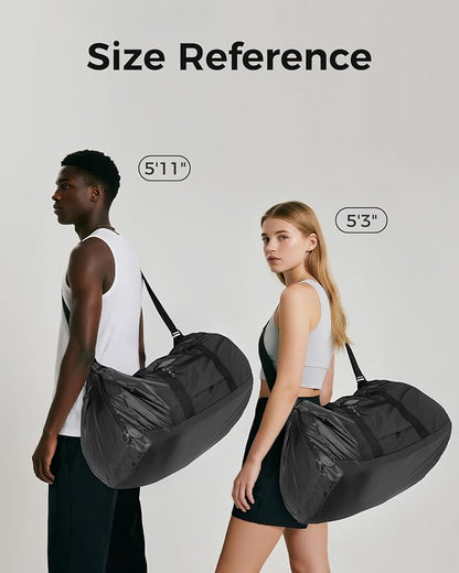 pack all 65L Foldable Travel Duffel Bag, Packable Weekender Bag with Shoe Compartment, Water-Resistant Gym Bag with Adjustable Strap for Overnight, Sports and Camping (Black)