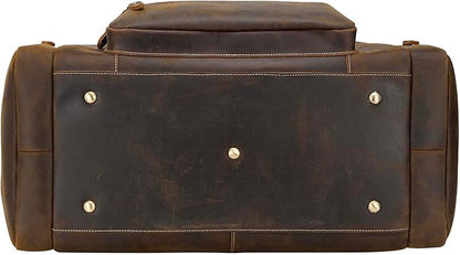 Polare 23" Full Grain Cowhide Leather Gym Duffle Weekender Overnight Travel Duffel Bag For Men