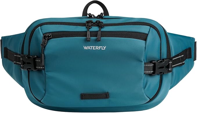 WATERFLY 3L Large Fanny Pack, 180° Opening Hip Pouch with Multi-Pockets, Anti-Theft RFID Blocking Waist Bag for Women Men Traveling Hiking Daily Use-Teal