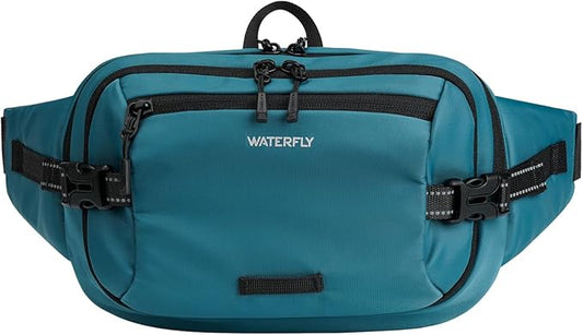 WATERFLY 3L Large Fanny Pack, 180° Opening Hip Pouch with Multi-Pockets, Anti-Theft RFID Blocking Waist Bag for Women Men Traveling Hiking Daily Use-Teal