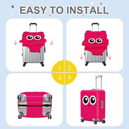 ANNA QUEEN Cute Smiley Face Luggage Cover, Pink Cartoon Suitcase Protector with Big Eyes Design, Stretchable, Washable Travel Cover for 24-26 Inch Luggage