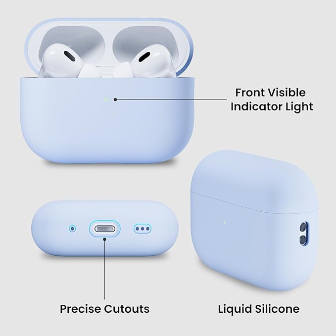 ORNARTO Compatible with AirPods Pro 2 Case 2022, Full Protective Hybrid Silicone for AirPods Pro 2nd Generation Case, Front LED Visible Skin Cover-Baby Blue