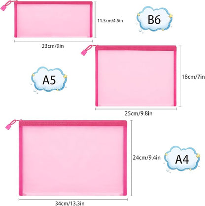 12 Pieces Zipper Nylon Mesh Pouch, Mesh Cosmetic Bags Makeup Bags Pencil Case, Multipurpose Travel Bags for Cosmetic School Office Supplies and Travel Accessories (Hot Pink, Assorted Sizes)