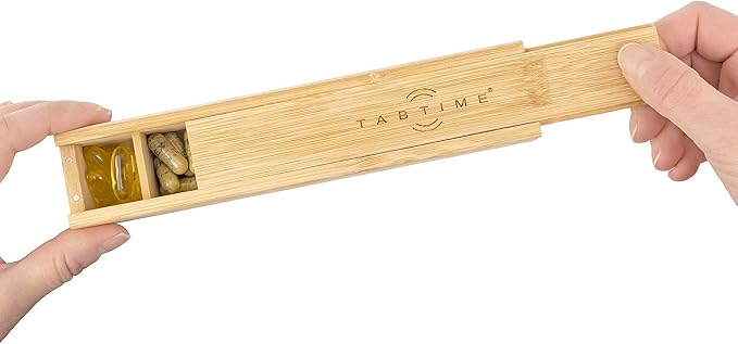 Bamboo Weekly Pill Organizer - 7 Day Wood Tablet Box - Ideal Aesthetic Pill Organizer for Vitamins or Supplements