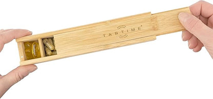 Bamboo Weekly Pill Organizer - 7 Day Wood Tablet Box - Ideal Aesthetic Pill Organizer for Vitamins or Supplements