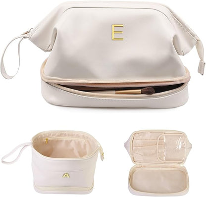 Bridal Shower Gifts, Cosmetic Bags for Women, Initial Makeup Bag, Women Gifts,Beach Bag Essentials Cosmetic Bag with Makeup Brush Organizer, Toiletry Bag Mothers Gifts