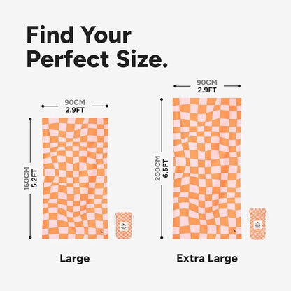 Dock & Bay Beach Towel - Quick Dry, Sand Free - Compact, Lightweight - 100% Recycled - Includes Bag - Groovy Check - Large (160x90cm, 63x35)