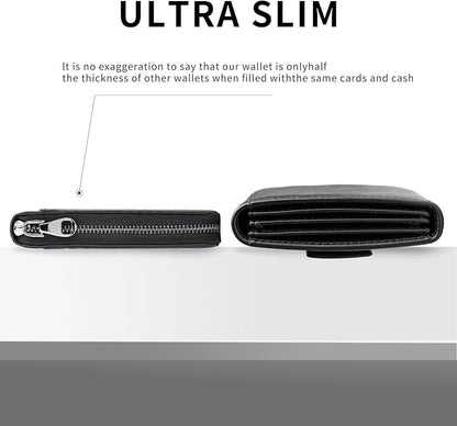 Men’s RFID Blocking Zipper Large Dimensions Wallet with 2 ID Windows - Large Capacity Design, 13 Credit Card Slots