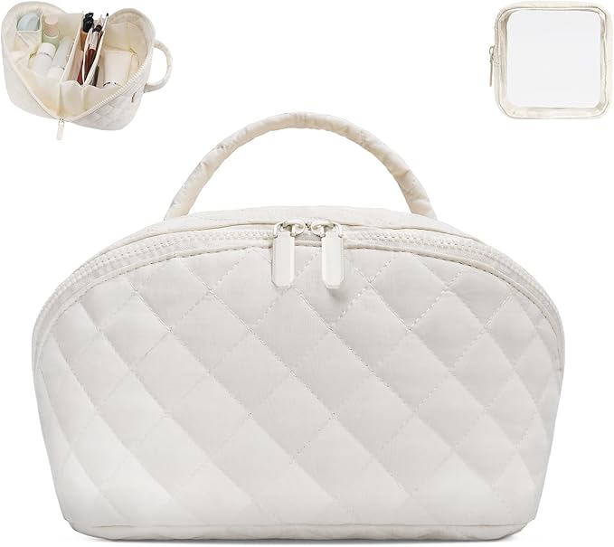 Makeup Bag,Quilted Puffer Cosmetic Bags,Travel Toiletry Bag for Women,Large Capacity Waterproof Make up Bag Set