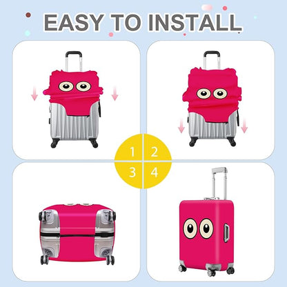 ANNA QUEEN Funny Cartoon Eyes Luggage Cover, Pink Suitcase Protector with Cute Big Eyes Design, Travel Suitcase Cover for 28-30 Inch Luggage, Stretchable & Washable Spandex Travel Accessories
