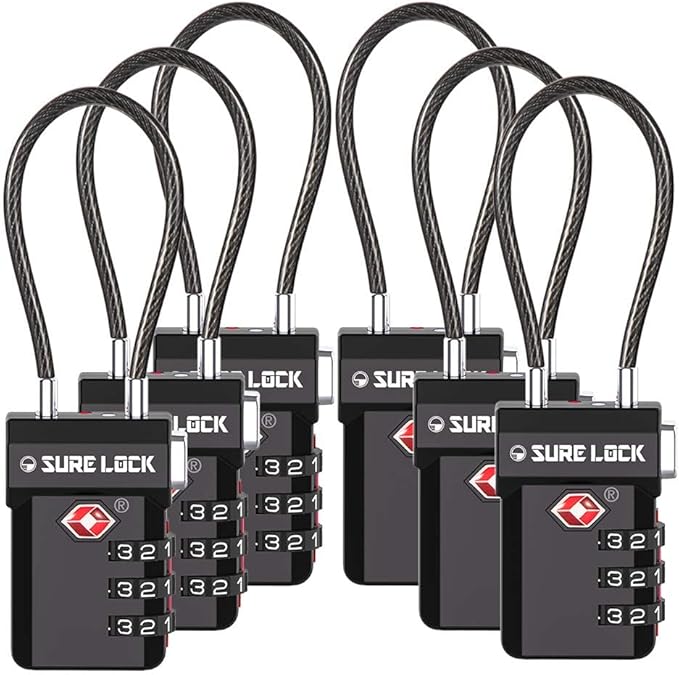 SURE LOCK TSA Approved 3-Digit Combination Luggage Locks – Open Alert Indicator, Re-settable Code with Zinc Alloy Body, Easy-Read Dials for Suitcase, Backpack, Gym Locker & Toolbox (Multiple Colors)