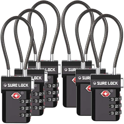 SURE LOCK TSA Approved 3-Digit Combination Luggage Locks – Open Alert Indicator, Re-settable Code with Zinc Alloy Body, Easy-Read Dials for Suitcase, Backpack, Gym Locker & Toolbox (Multiple Colors)