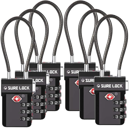 SURE LOCK TSA Approved 3-Digit Combination Luggage Locks – Open Alert Indicator, Re-settable Code with Zinc Alloy Body, Easy-Read Dials for Suitcase, Backpack, Gym Locker & Toolbox (Multiple Colors)