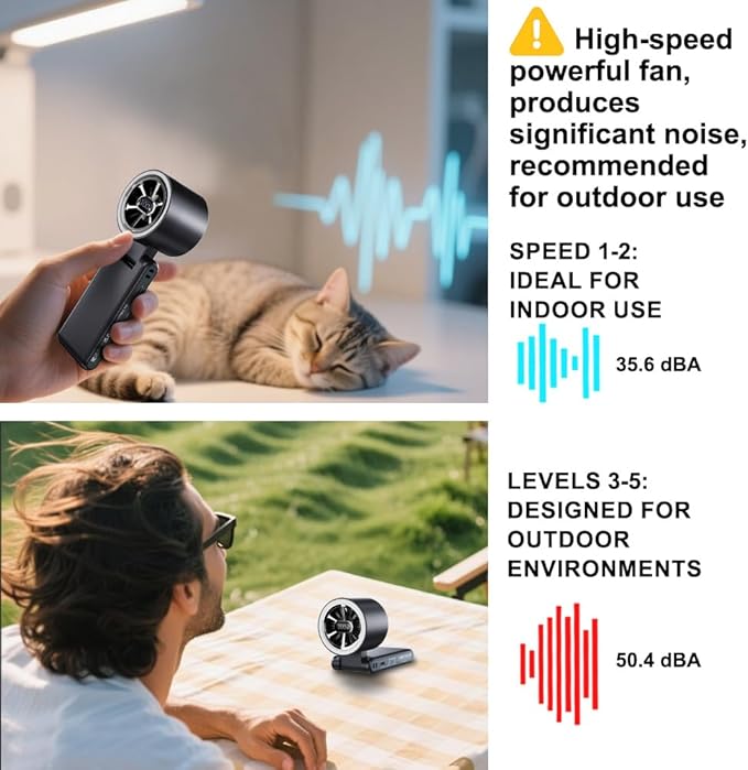 CAZOKASI Rechargeable Strong Wind Handheld Fan With Ambient Lighting 4 IN1 5000mAh Upto 22H For Desktop Waist Clip Neck (StrongWind/Black)