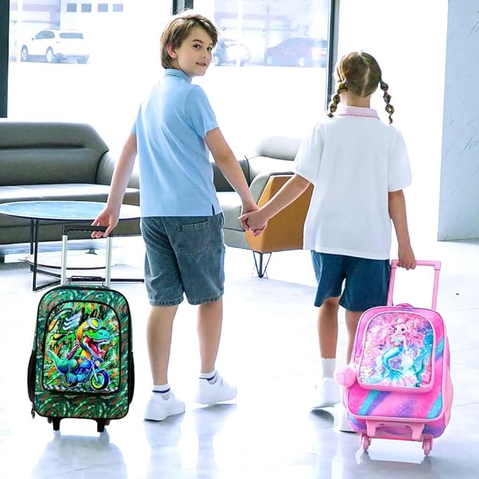 UFNDC Kids Luggage for Boys, Dinosuar Rolling Suicase with Wheels，Travel Carry on for Children Toddler Elementary