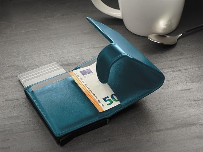PULARYS Mini Wallet OXFORD - Credit Card Holder Made of Italian Leather - RFID blocking - Space for Cash and Coins - Up to 9 Cards - For Men and Women - Fashionable Colors