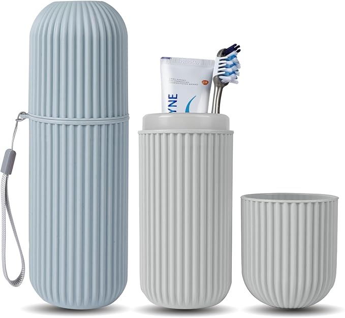 UCEC Toothbrush Travel Case, Portable Holder for Travel, Business, School - 2 Pack (Blue, Grey)