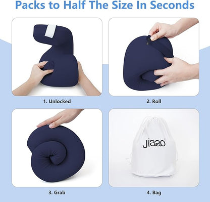 jiaao Neck Pillow Airplane, Memory Foam Travel Neck Pillows for Long Flight, 3D Eye Masks, Ear Plugs and Portable Drawstring Bag, Napping Pillow for Home, Road Trips, Sleep Rest and Travel Use