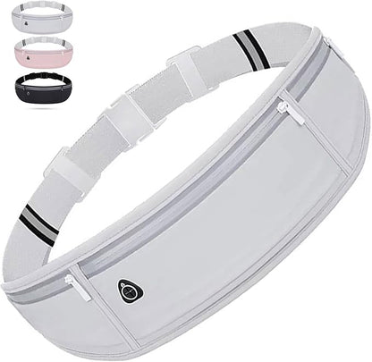 Slim phone Running Belt，Zipper Waterproof Running Waist Pack, Reflective Running Fanny Pack With 3 Separate pouch，Runner Belt for Slim Running Walking Cycling Camping Gym Light (grey)