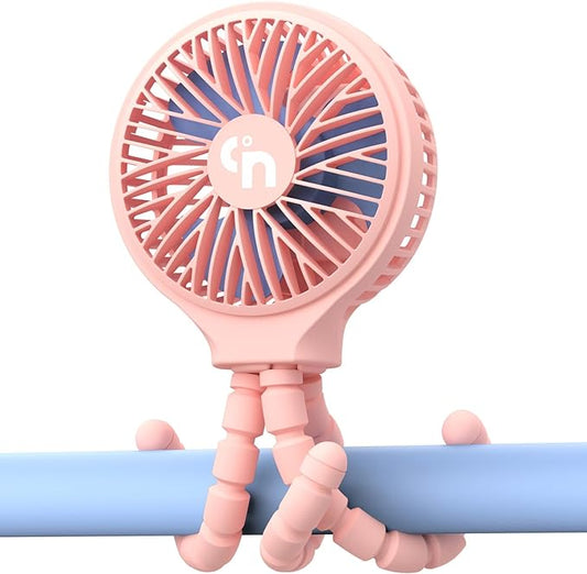 WiHoo Portable Stroller Fan, 11H Ultra-long Battery Life 3 Speed 360°Rotate, USB Rechargeable or Battery Operated Cooling Clip On Personal Fan for Baby Crib Travel Car Seat Pink