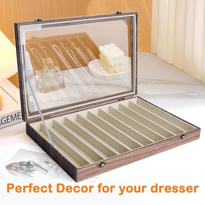 MIOINEY Glass Lid Necklace Organizer Box Transparent Necklace Holder Organizer Velvet Necklace Display Box Clear Lid Jewelry Storage Stackable Necklace Display Case for Women Girls (Style C)