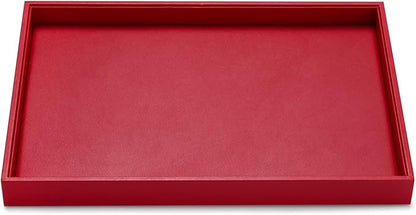 Oirlv Gorgeous Red Leather Jewelry Tray Flat Jewelry Display Tray Stackable Jewelry Organizer Plate