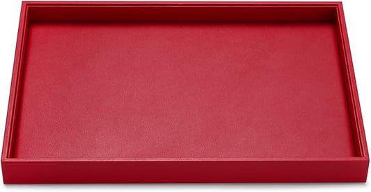 Oirlv Gorgeous Red Leather Jewelry Tray Flat Jewelry Display Tray Stackable Jewelry Organizer Plate