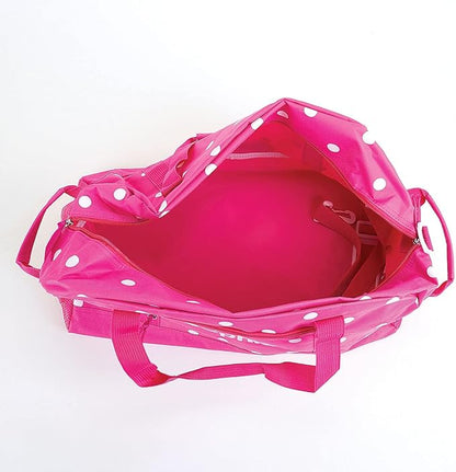 Lillian Vernon Personalized Duffel Bag for Kids, Roomy Pink & White Dots Weekender With Front & Side Compartment, Customizable Girls Sports & Travel Bags With Custom Name, 9" x 10.5" x 19"