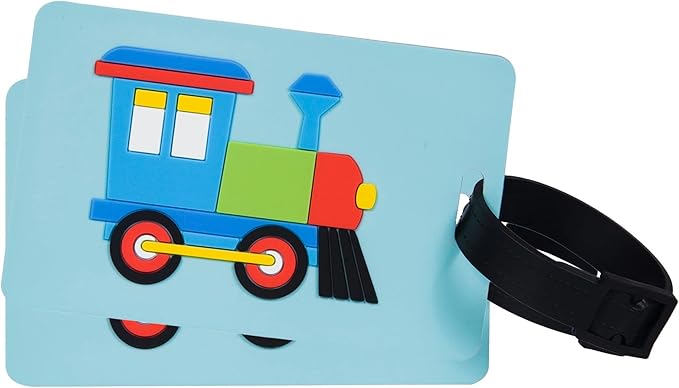 Wildkin Kids Luggage Tags – Set of 2, Durable Bag Tags w/Info Card for Suitcases & Backpacks - Train