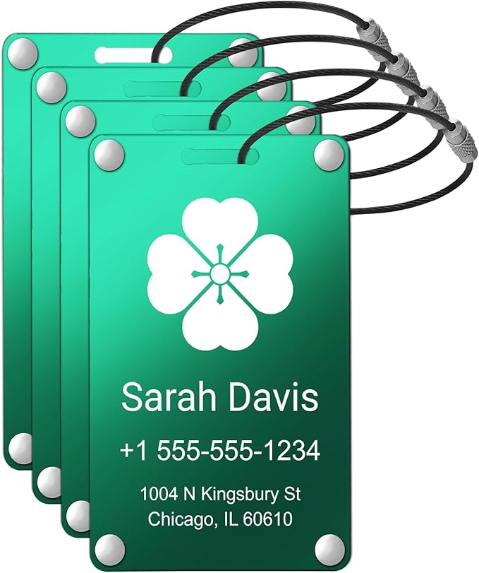 Luggage Tags for Suitcases 4 Pack: Personalized Luggage Tags for Backpacks & Bags Tags with Coustomizable Texts (Green)