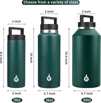 BJPKPK Half Gallon Water Bottle Insulated, Dishwasher Safe 64 oz Water Bottle with Handle, Leakproof BPA Free Thermal Flasks, Large Stainless Steel Jug for Sports, Army Green