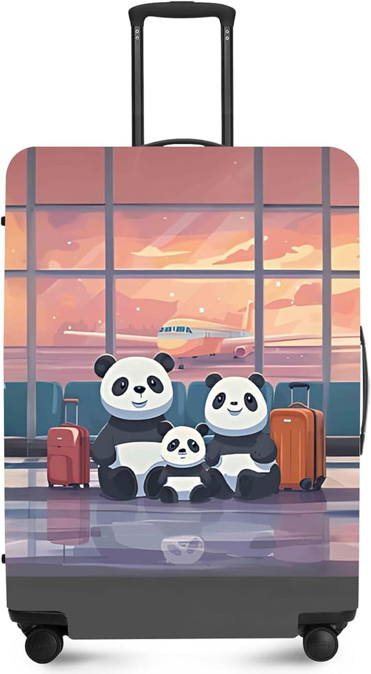 ANNA QUEEN Cut Panda Family Travel Luggage Cover Washable Suitcase Protector Suitcase Cover Anti-Scratch,Stretchable Fit for 18-32Inch Luggage,Travel Bag Cover XL(fits 29-32Inch suitcase)