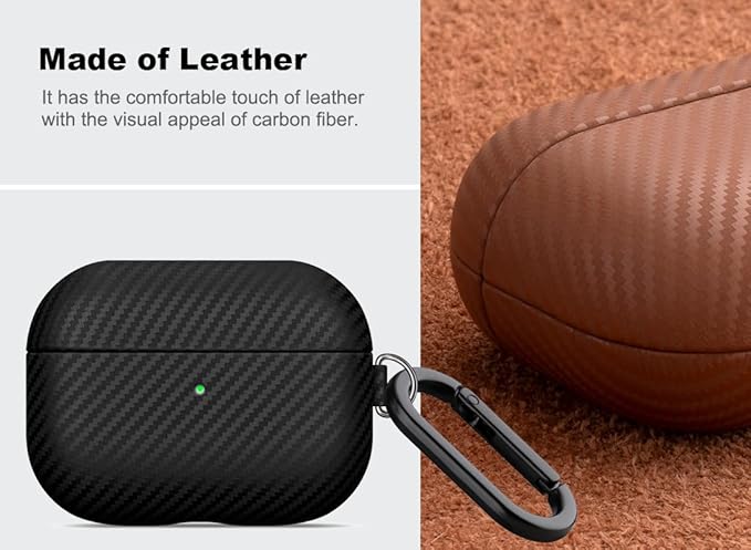 Leather Case - for AirPods Pro 3 Case Cover with Keychain - Selected Skin-friendly Leather, Carbon Fibre Texture, Handmade Shockproof Hard Cover for AirPods Pro 3rd Generation Earbuds - Black
