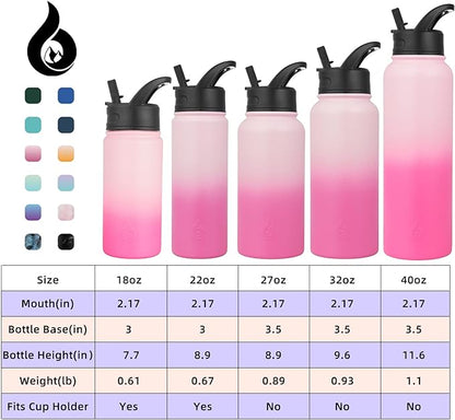 BJPKPK Insulated Water Bottles with Straw Lid, 27oz Stainless Steel Water Bottle with 3 Lids, Leak Proof BPA Free Metal Thermo, Mugs, Tumblers, Keep Cold Hot -Cherry