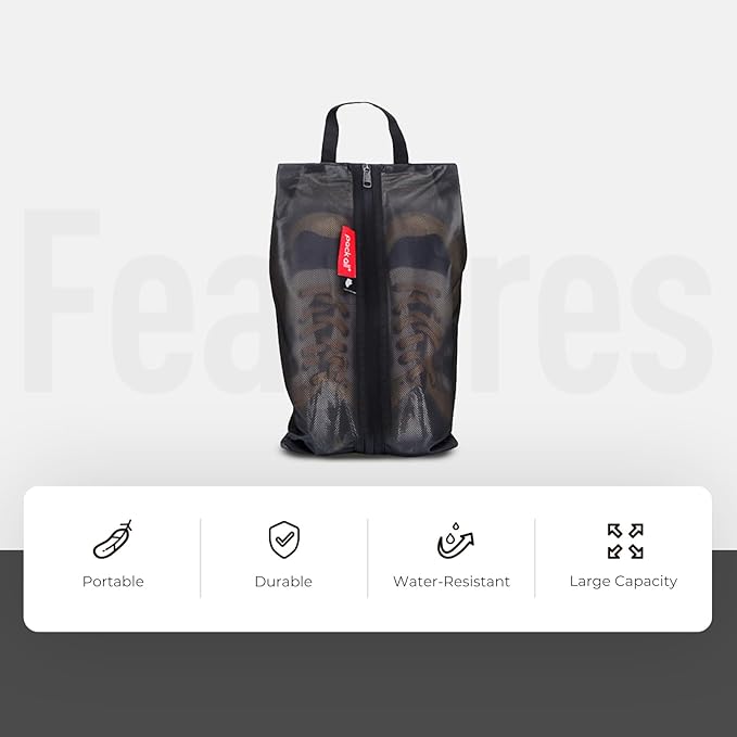 pack all Shoe Bag for Travel, Water-Resistant Shoe Pouch for Gym, Odor-Resistant Soccer Cleats Bag for Sport (Black, 2-Pack)