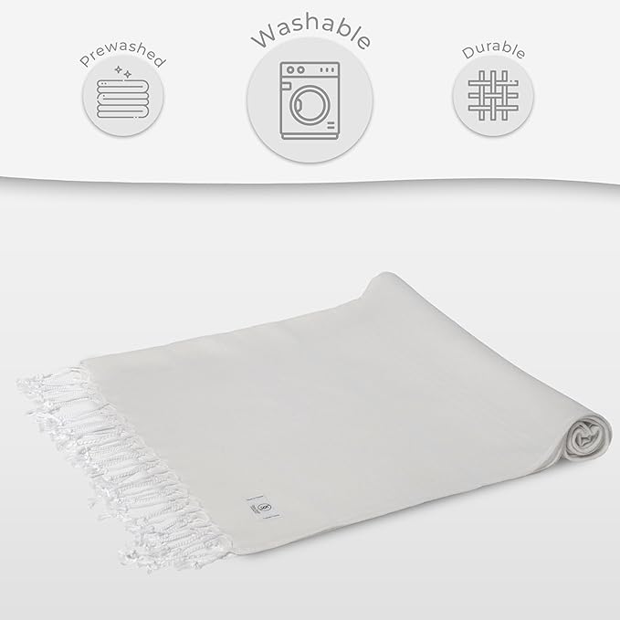 Turkish Beach Towel Absorbent & Quick Dry Oversized (39" x 71") - Decorative, Versatile and Functional as Beach Blanket, Yoga, Gym, Pool, Swim and Bath Towel - Ecru