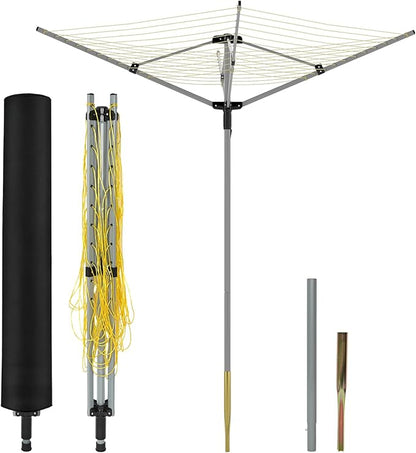 tonchean Outdoor Umbrella Drying Rack, 4-arm Rotary Umbrella Clothesline for Laundry, Adjustable Height Rotary Dryer Collapsible Clothes Drying Rack | 12-Lines with 165 ft. Clothesline