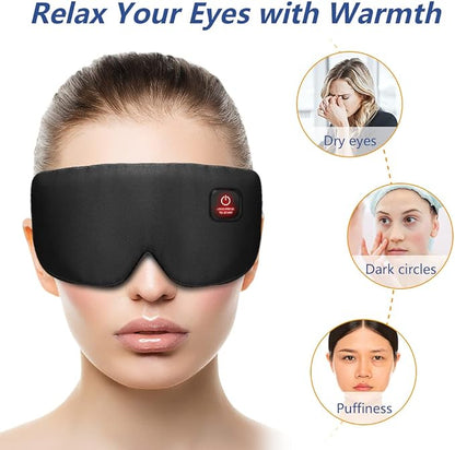 Heated Eye Mask Cordless for Dry Eyes, USB Eyes Heating Pad, Rechargeable, Real Silk, Sleep Mask for Men Women, Warm Eye Compress for Relief Stye, Blepharitis, Chalazion Black