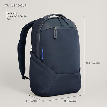 Troubadour Apex 4.0-22L Premium Laptop Backpack - Ergonomic & Water Resistant - Designed for Work and Travel - Ink Blue