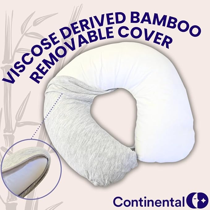 Continental Bedding - Travel Neck Pillow - U Shaped 13x11 Inch - Polyester Fill - Removable Gray Viscose Derived from Bamboo Cover in Travel Case