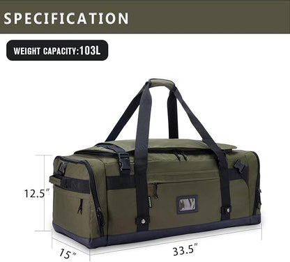 Large Duffle Bag for Travel - Men & Women, Foldable Gym Duffle Backpack, Heavy Duty Tactical Military Canvas Duffel Bags, Extra Big Carry On with Shoe Pockets, Waterproof (80L/103L)