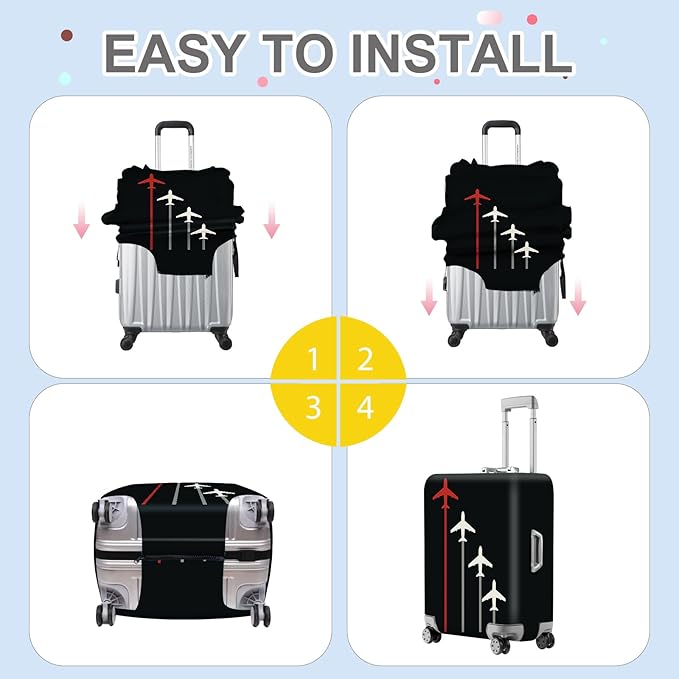 ANNA QUEEN Flight Pattern Luggage Cover, Airplane Travel Luggage Protector, Stretchable, Washable Sleeve for 20-34 Inch Luggage