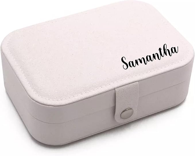 Personalized Jewelry Box For Girls | PU Leather Travel Jewelry Case | Jewelry Boxes For Women | Jewelry Organizers And Storage | Box For Earring, Ring, Necklace - Bridesmaid Gifts (White With Name)