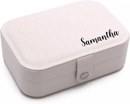 Personalized Jewelry Box For Girls | PU Leather Travel Jewelry Case | Jewelry Boxes For Women | Jewelry Organizers And Storage | Box For Earring, Ring, Necklace - Bridesmaid Gifts (White With Name)