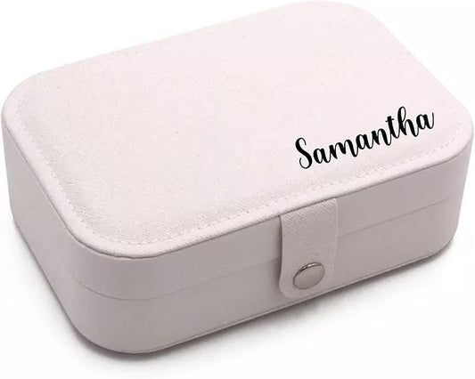 Personalized Jewelry Box For Girls | PU Leather Travel Jewelry Case | Jewelry Boxes For Women | Jewelry Organizers And Storage | Box For Earring, Ring, Necklace - Bridesmaid Gifts (White With Name)