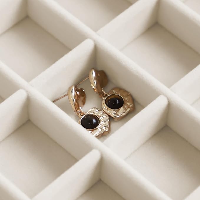 Stratalife Jewelry Organizer 40 Grid Jewelry Trays with Dust-proof Lid Velvet Earring Organizer Ring Holder Accessories Box Necklaces Earrings Storage for Women Drawers Cream