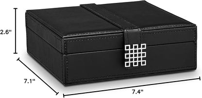 Glenor Co Ring Box Organizer - 54 Slot Classic Jewelry Display Case Holder - Storage Tray with Modern Buckle Closure, Large Mirror - for Rings and Cufflinks - Small for Travel - PU leather - Black